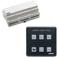 Wiper control system with a rectangular black panel featuring buttons and a white control box on a white background.